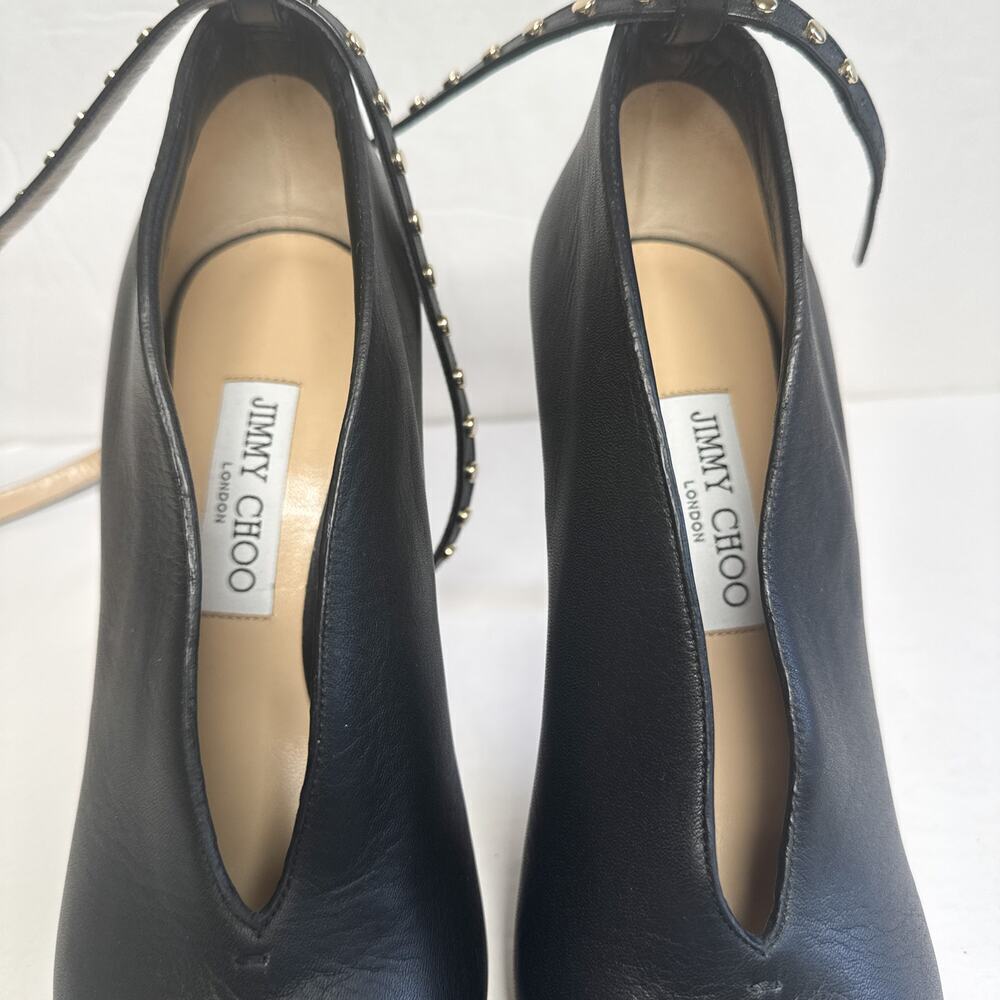 Jimmy Choo Lark 100 Studded Black Bootie Leather Heels Size 39.5 - Picture 4 of 15